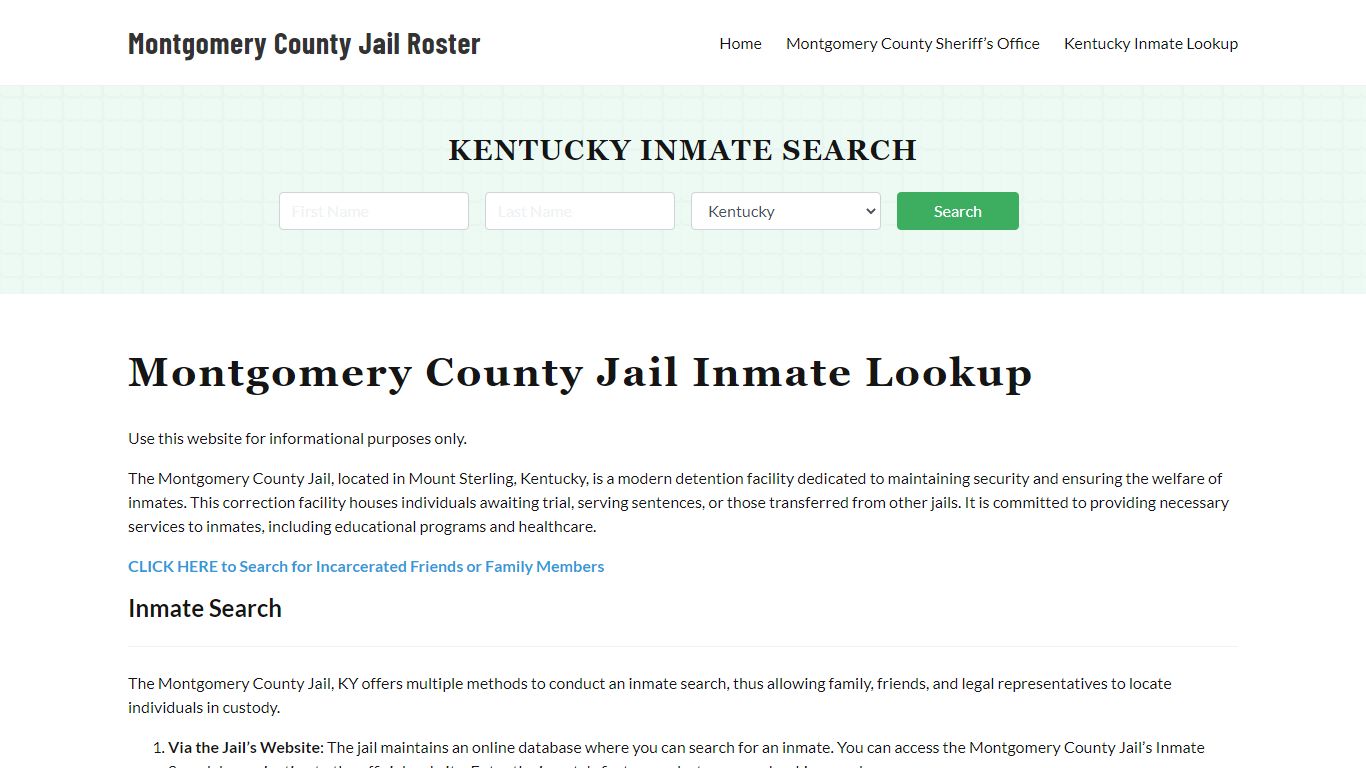 Montgomery County Jail Roster Lookup, KY, Inmate Search